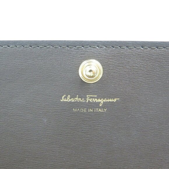 SALVATORE FERRAGAMO Dark Brown Leather Chain Wallet Long 1394 - Picture 7 of 8